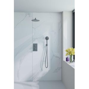 Fortifura Calvi Inbouw Regendoucheset - thermostatisch - wandarm - 25cm hoofddouche - ronde handdouche - metalen doucheslang - geborsteld Gunmetal PVD SW706207/SW720556/SW720563/SW766536/SW721170/SW799