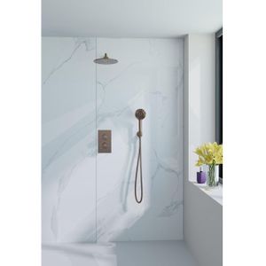 Fortifura Calvi Inbouw Regendoucheset - thermostatisch - wandarm - 25cm hoofddouche - ronde handdouche - gladde doucheslang - Geborsteld koper PVD (Koper) SW970038/SW970041/SW970043/SW970045/SW970047/SW799