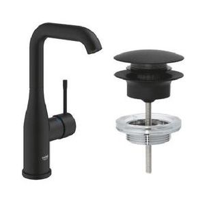 Grohe Essence Wastafelkraan - l-size - hoog - afvoergarnituur - push up - phantom black SW901520/SW901517