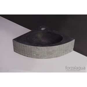 Forzalaqua Turino hoekftontein 30x30x10cm 1 kraangat zonder kraan natuursteen Hardsteen gefrijnd 100023