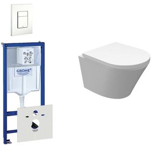 Wiesbaden Vesta Spoelrandloos toiletset bestaande uit inbouwreservoir, compact wandcloset met toiletzitting en bedieningsplaat wit 0720003/0729205/sw98662/