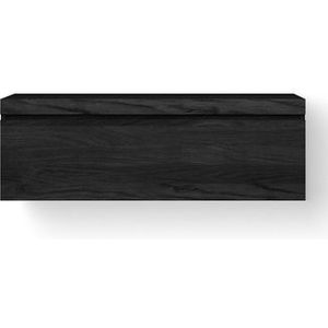 Looox Wooden Wastafelonderkast - vlak front - 1 lade - afvoer links en rechts - 120x45x46 cm - zwart WDB1200BL