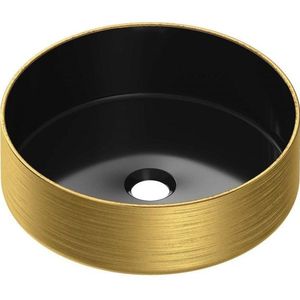 Saniclass Duo black Gold Waskom opbouw - 36x36x12cm - zonder overloop - rond - keramiek -mat black gold WK-DBG