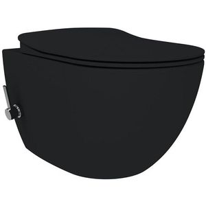 Creavit Hangend Toiletset - 35.3x51cm - Bidetsproeier warm/koud - spoelrandloos - met zitting - mat zwart SW1152759/SW1152725