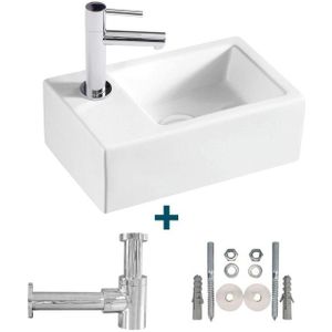 Nemo Spring Sula fonteinset 37x23.5cm zonder overloop inclusief sifon en 14cm koudwaterkraan porselein wit sw10088/sw10735/sw21230/sw286407/sw290278/