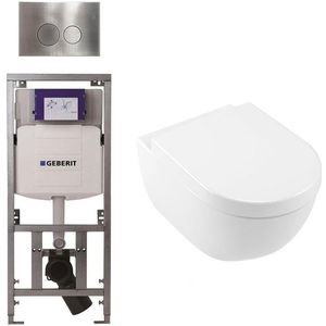 Villeroy Boch Subway 2.0 DirectFlush Toiletset - softclose - geberit reservoir - qeramiq bedieningsplaat ronde knoppen - RVS look wit 0701131/ga26028/SW729014/SW1182666/SW706186