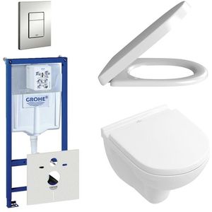 Villeroy & Boch O.Novo Toiletset – compact - softclose en quickrelease zitting – bedieningplaat verticaal/horizontaal chroom mat - wit 0720002/0729205/0124182/sw68867/