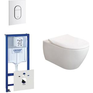 Villeroy & Boch Subway 2.0 ViFresh toiletset met slimseat softclose en quick release en bedieningsplaat verticaal wit 0729205/0729242/ga91964/sw60341/