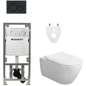Villeroy & Boch Subway 2.0 DirectFlush CeramicPlus toiletset slimseat zitting met Geberit reservoir en bedieningsplaat mat zwart 0701131/GA26033/GA91964/SW420200