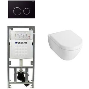 Villeroy & Boch Subway 2.0 Compact met zitting toiletset met geberit inbouwreservoir en sigma20 drukplaat zwart 0701131/1024233/1025456/sw53746/