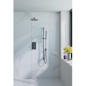 Fortifura Calvi Inbouw Regendoucheset - thermostatisch - wandarm - glijstang - 25cm hoofddouche - staaf handdouche - gladde doucheslang - geborsteld Gunmetal PVD SW720556/SW720563/SW721165/SW721170/SW766536/SW766