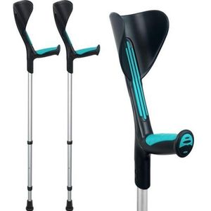 Advance elleboogkrukken met flexibele doppen, turquoise - loopkrukken - krukken open manchet. Set - paar van 2