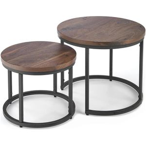 SET 2x Salontafel OREO pr. 43/53 cm zwart/notenhout