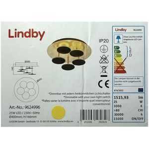 Lindby - LED Plafondlamp- met Dimmer - Ijze - Kunststof - H: 16.6 cm - - Goud