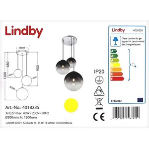 Lindby - Hanglamp aan een koord ROBYN 3xE27/40W/230V