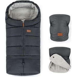 PETITE&MARS - SET Baby Trappelzak 3in1 JIBOT + handwarmers voor een Kinderwagen JASIE grijs