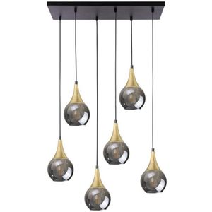 Hanglamp aan een koord LACRIMA SMOKY 6xE27/60W/230V zwart/goud/gerookt zwart