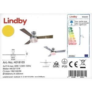 Lindby - Plafondventilator ALVIN 2xE14/40W/230V