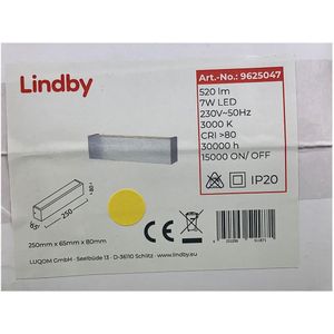 Lindby - LED wandlamp - 1licht - kunststof, metaal, glas - H: 8 cm - geborsteld aluminium - Inclusief lichtbron