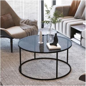 Asir - Koffietafel - Zwart - Gehard Glas - Metaal Frame