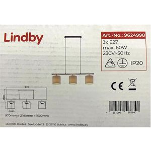 Lindby - Hanglamp aan een koord ZALIA 3xE27/60W/230V