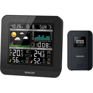 Sencor - Weerstation met kleuren LCD-scherm en wekker 3xAAA + 2x AA zwart
