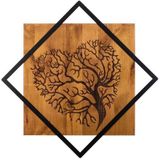wand decoratie 54x54 cm boom hout/metaal
