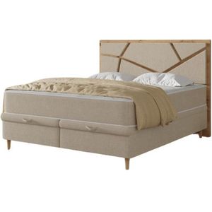 Gestoffeerd bed NAOMI 180x200 cm met matrassen en opbergruimte, beige