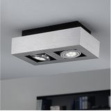 EGLO Loke 1 - Opbouwlamp - 2 Lichts - Aluminium-Geborsteld - Chroom - Zwart