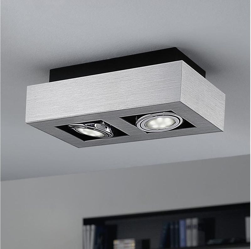 EGLO Loke 1 - Opbouwlamp - 2 Lichts - Aluminium-Geborsteld - Chroom - Zwart