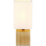 Globo - Valentino - Tafellamp - Natuurlijk Hout - Wit Textiel - E27 Fitting