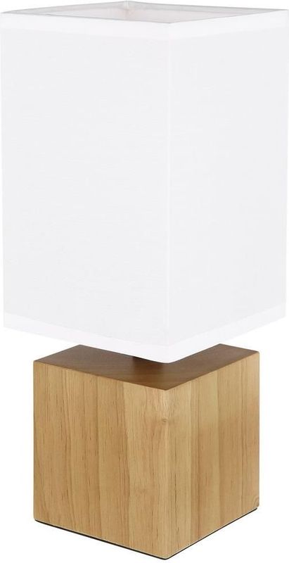 Globo - Valentino - Tafellamp - Natuurlijk Hout - Wit Textiel - E27 Fitting