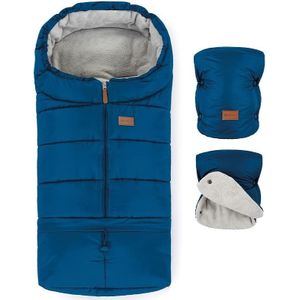 PETITE&MARS - SET Voetenzak voor baby's 3in1 JIBOT + stroller hand muff blauw