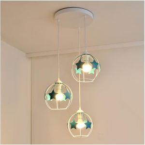 Kinder hanglamp aan een koord STARS 3xE27/15W/230V turquoise/wit