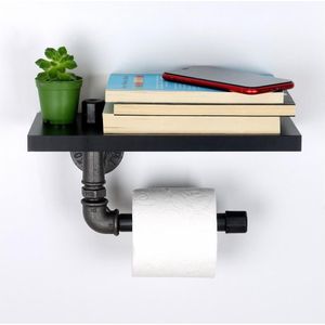 Toiletpapierhouder met een plank BORU 12x30 cm zwart