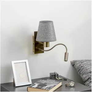 Wandlamp met LED leesarm stof metaal wit dubbele schakelaar leeslamp voor slaapkamer woonkamer E27 & GU10 wandlamp binnen verstelbaar