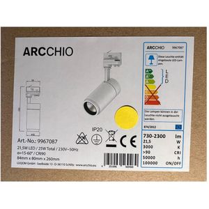 Arcchio - railverlichting - 1licht - aluminium, kunststof - H: 26 cm - wit (RAL 9016) - Inclusief lichtbron