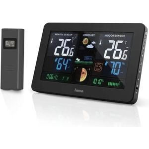 Hama - Weerstation met kleuren LCD-display en wekker + USB zwart