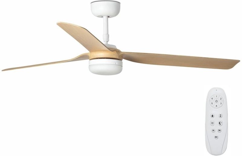 FARO BARCELONA Punt M Plafondventilator - Wit/Hout - LED Verlichting