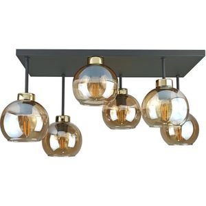 Bevestigde hanglamp NESSA 6xE27/60W/230V zwart/goud/gerookt beige
