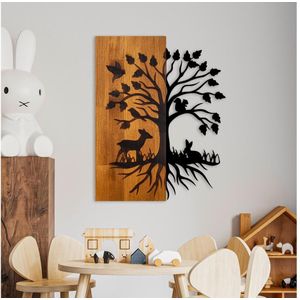 Wanddecoratie 46x58 cm boom hout/metaal