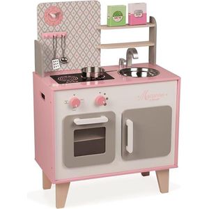 Janod - Wooden Macaron Cooker - Speelgoed - Roze en Wit - Met Koelkast en Magnetron