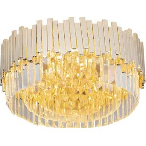 FRIDEKO HOME Moderne plafondlamp van zwart kristal met 4 gloeilampen, grote ronde kristallen kroonluchter, metalen lampenkap, E27, voor slaapkamer en woonkamer, diameter 22 cm, goud