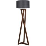 Verlichting - Louka Vloerlamp - Zwart Walnoot Hout - Afmetingen 45x45x149cm