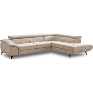 Uitschuifbare hoekbank met opbergruimte L BRESCIA rechts beige