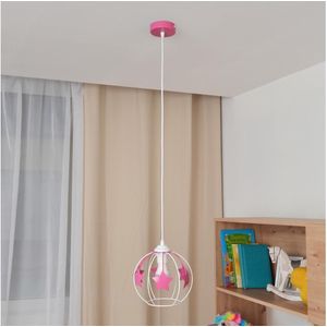Kinder hanglamp aan een koord STARS 1xE27/15W/230V roze/wit