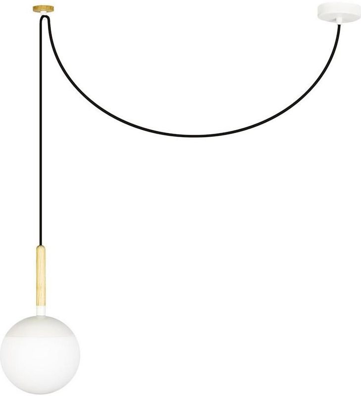 Faro Barcelona - Hanglamp - Wit - Opaalglas - Houten Structuur