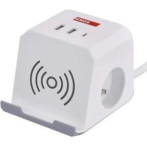 EMOS - Cube Verlengkabel - 2 Stopcontacten - 2× USB-A - 1× USB-C - Wit - 2m