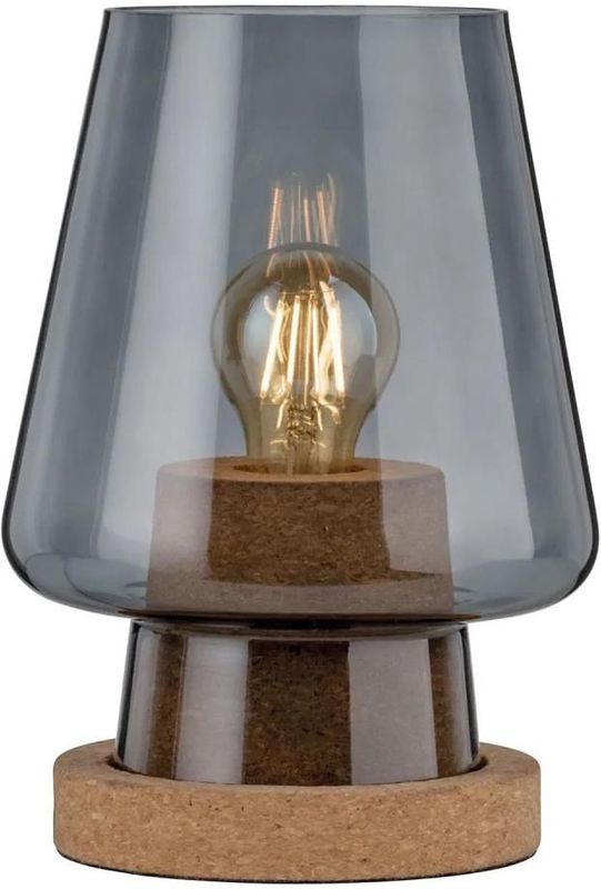 Paulmann - Iben - Tafellamp - Smoke/Cork - Rookgrijze Glazen Kap