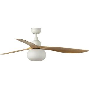 Plafondventilator wit met hout 131.5cm incl. LED dimbaar met afstandsbediening - Jerri